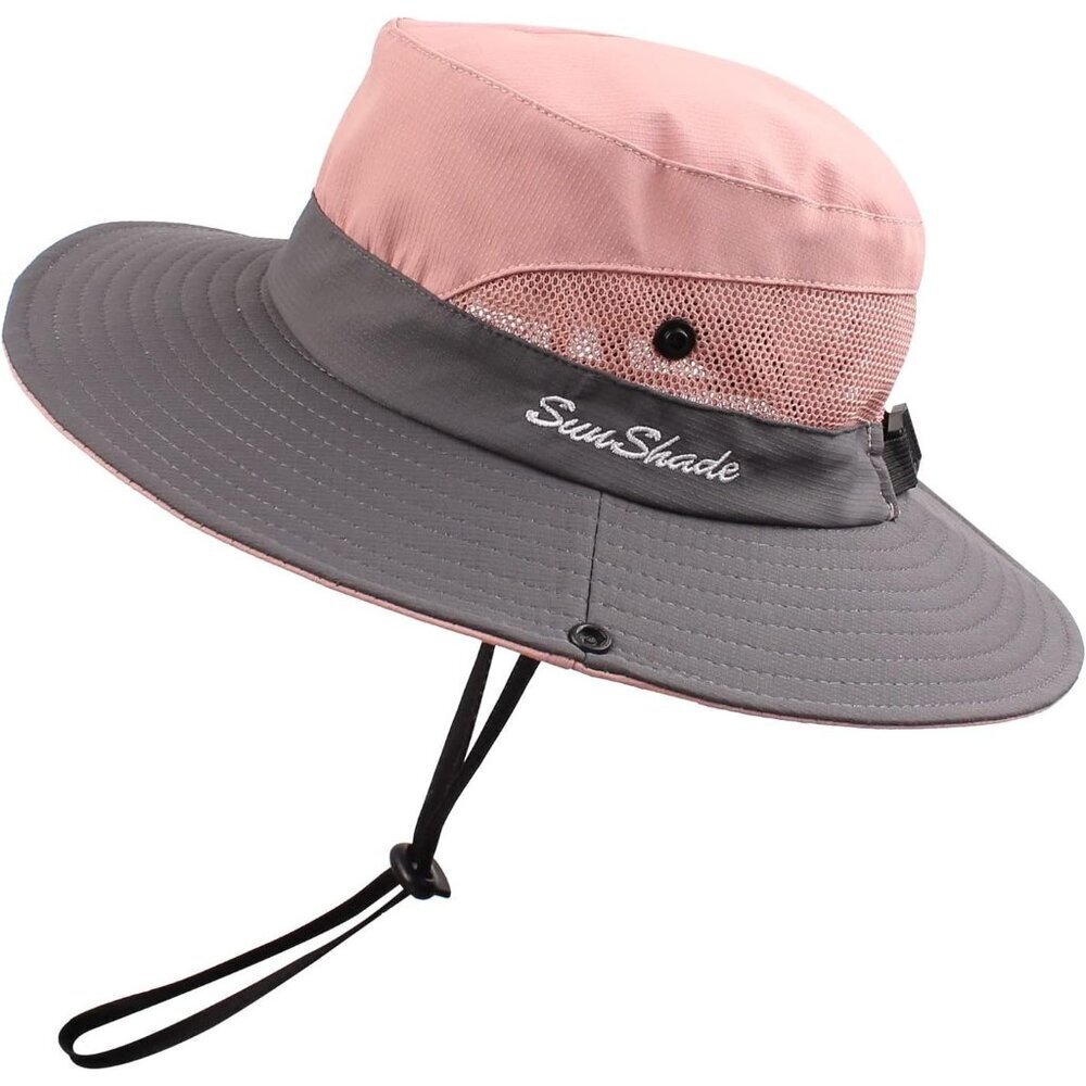 Unisex Pink-b 100% Polyester Wide Brim Mesh Vent Chin Strap Classic Cowboy Hat